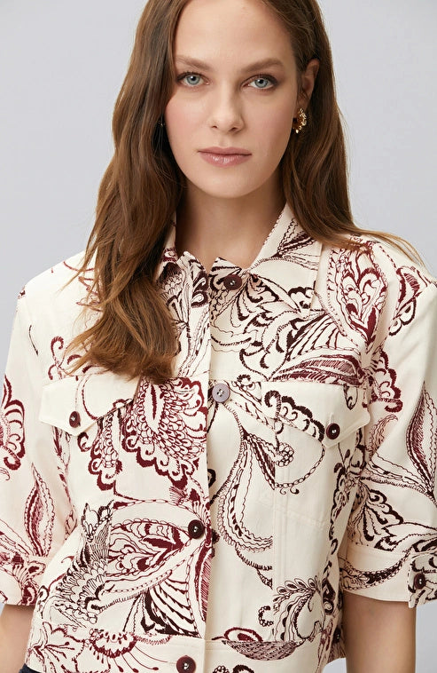 WOMEN'S N-Green Cherry Blossom Patterned Jacket