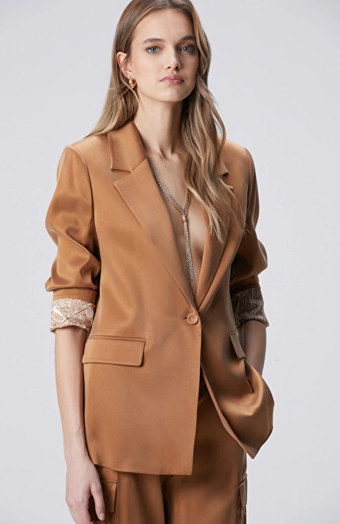 WOMEN'S Camel Cupro Blazer Jacket