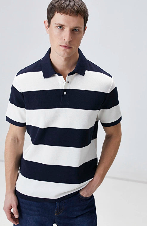 MEN'S Navy Blue and White Striped T-shirt