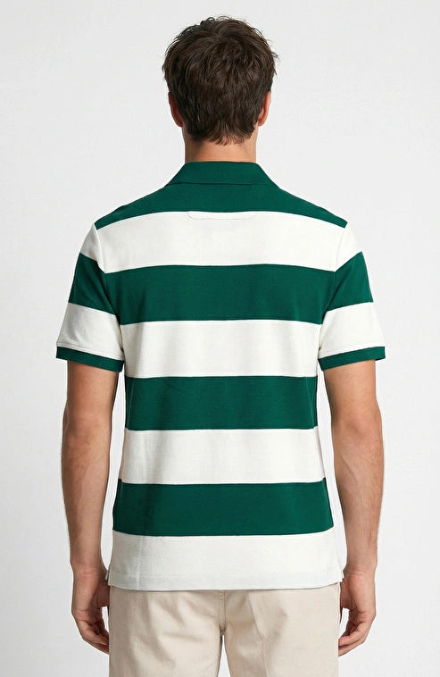 MEN'S Green and Off-White Striped Polo T-Shirt