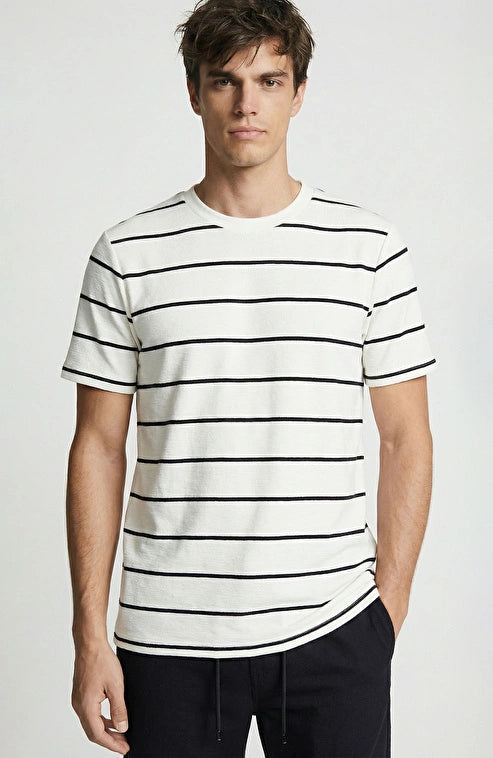 MEN'S White and Black Striped T-shirt