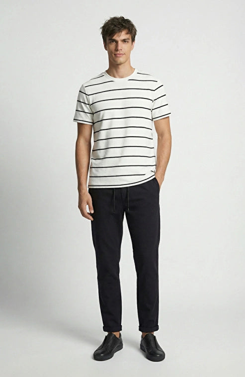 MEN'S White and Black Striped T-shirt