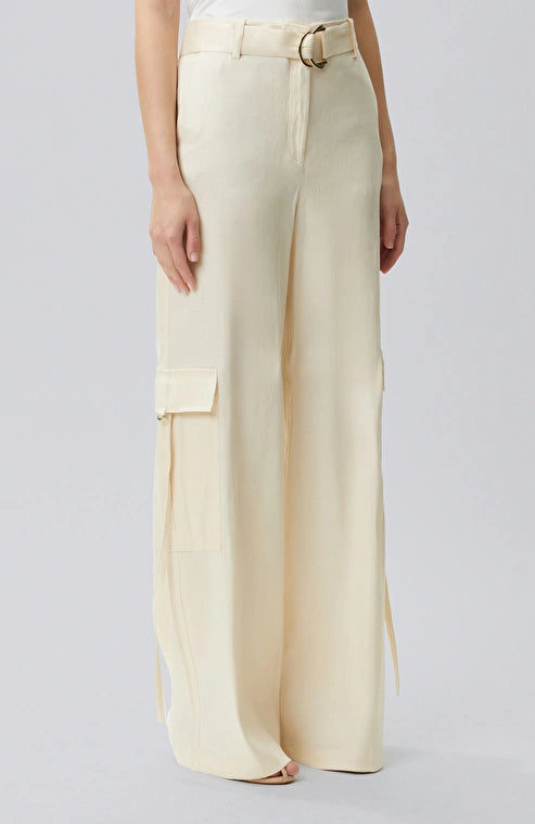 WOMEN'S N-Green Champagne Linen Blend Cargo Pocket Trousers