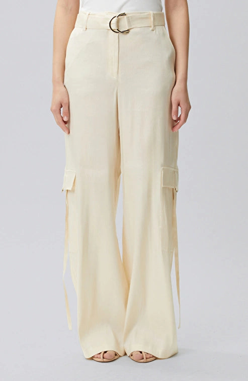 WOMEN'S N-Green Champagne Linen Blend Cargo Pocket Trousers