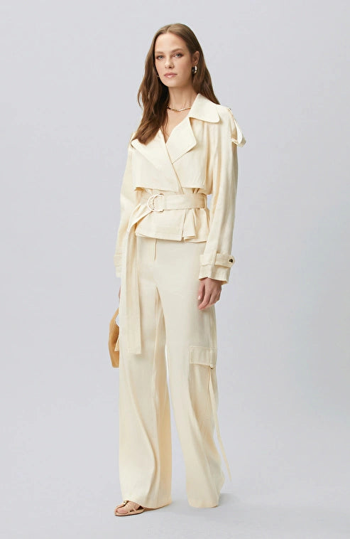 WOMEN'S N-Green Champagne Linen Blend Cargo Pocket Trousers