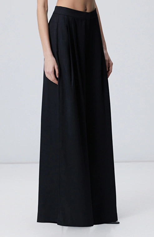 WOMEN'S Black Pleated Linen Blend Trousers