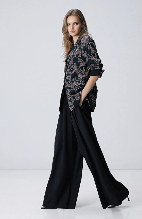 WOMEN'S Black Pleated Linen Blend Trousers