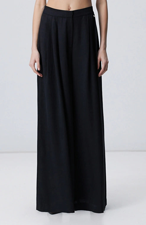 WOMEN'S Black Pleated Linen Blend Trousers