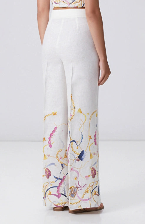 WOMEN'S N-Green Off-White Linen Trousers