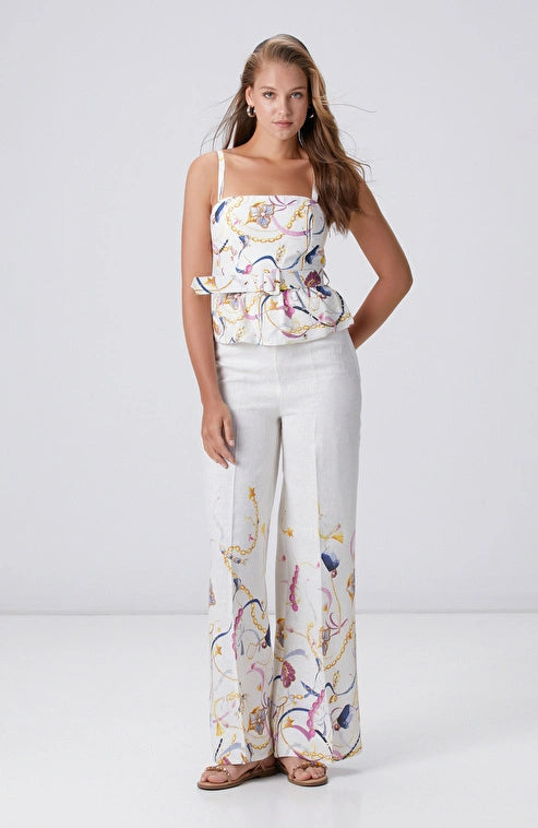 WOMEN'S N-Green Off-White Linen Trousers