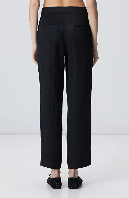 WOMEN'S Black Linen Blend Flap Pocket Trousers