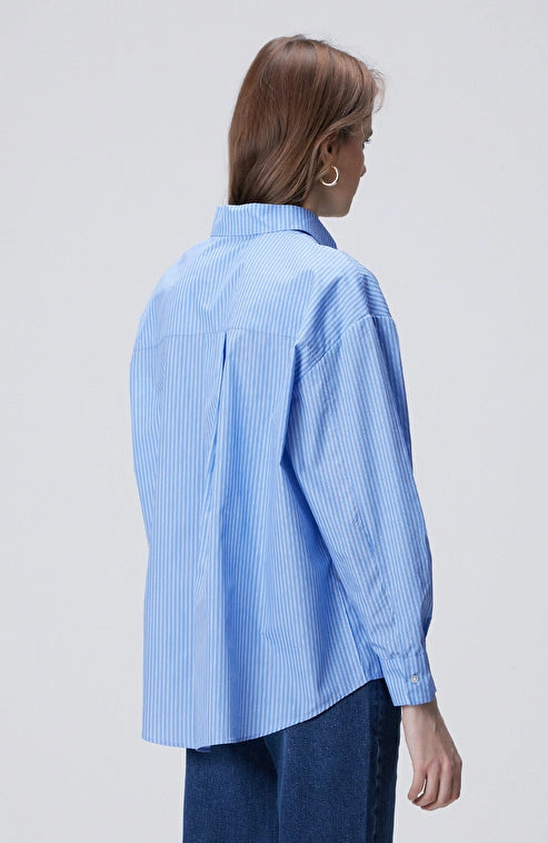 WOMEN'S Blue Striped Cotton Shirt