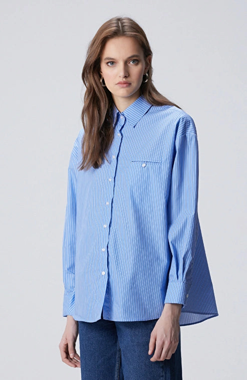 WOMEN'S Blue Striped Cotton Shirt