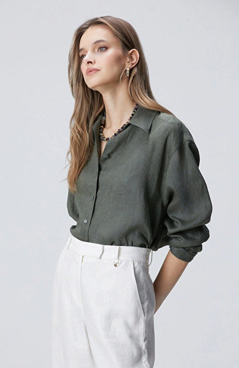 WOMEN'S Khaki Linen Shirt