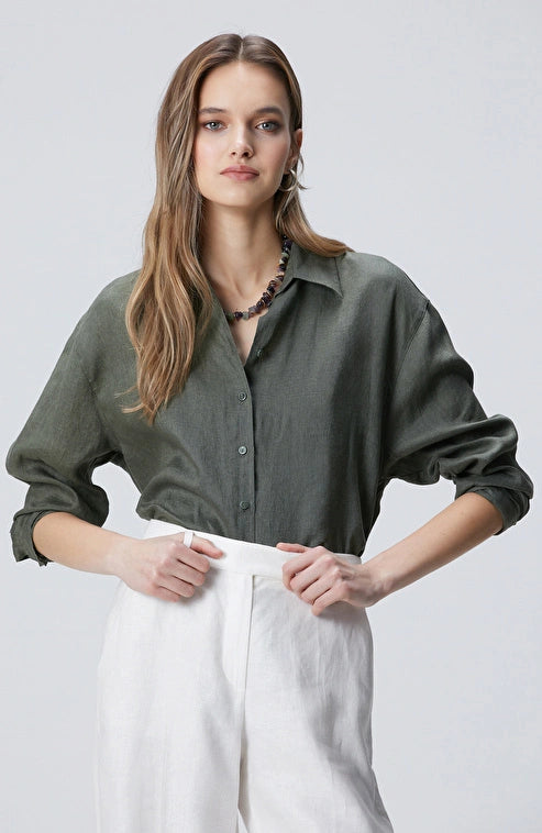 WOMEN'S Khaki Linen Shirt
