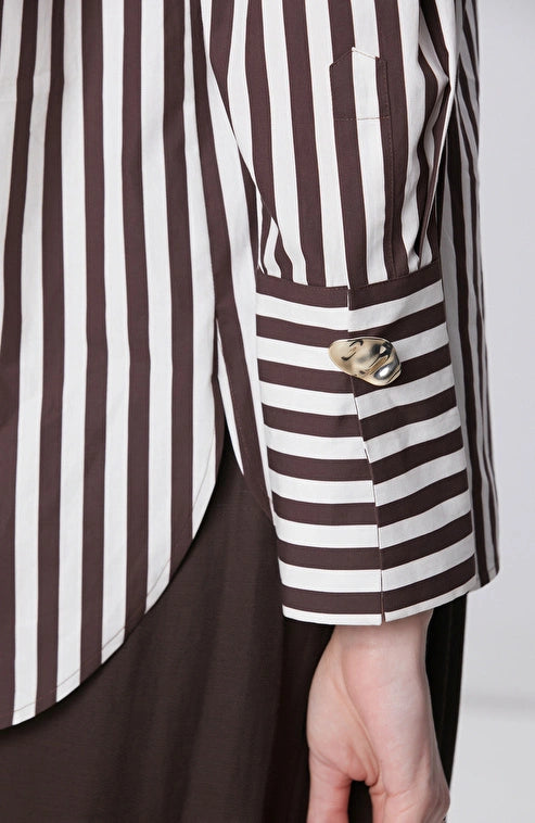 WOMEN'S N-Green Brown Striped Shirt