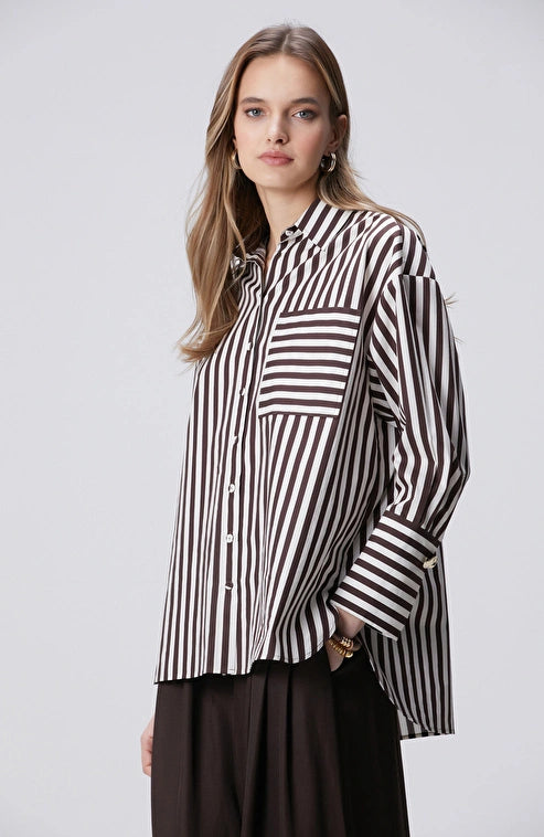 WOMEN'S N-Green Brown Striped Shirt