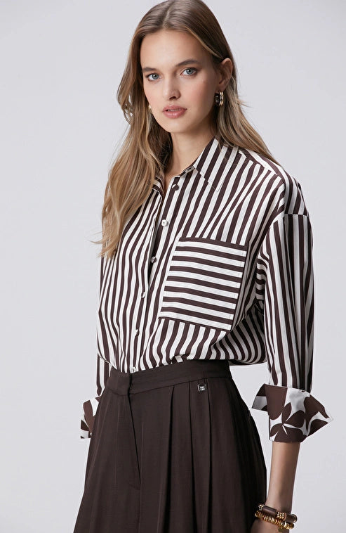 WOMEN'S N-Green Brown Striped Shirt