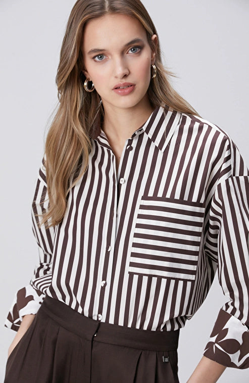 WOMEN'S N-Green Brown Striped Shirt