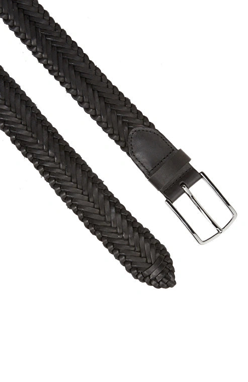 MEN'S Black Braided Leather Belt