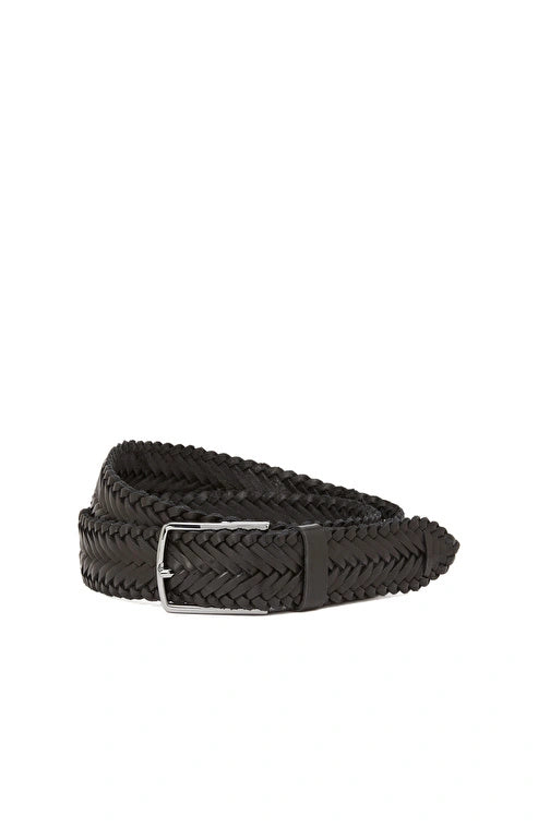 MEN'S Black Braided Leather Belt