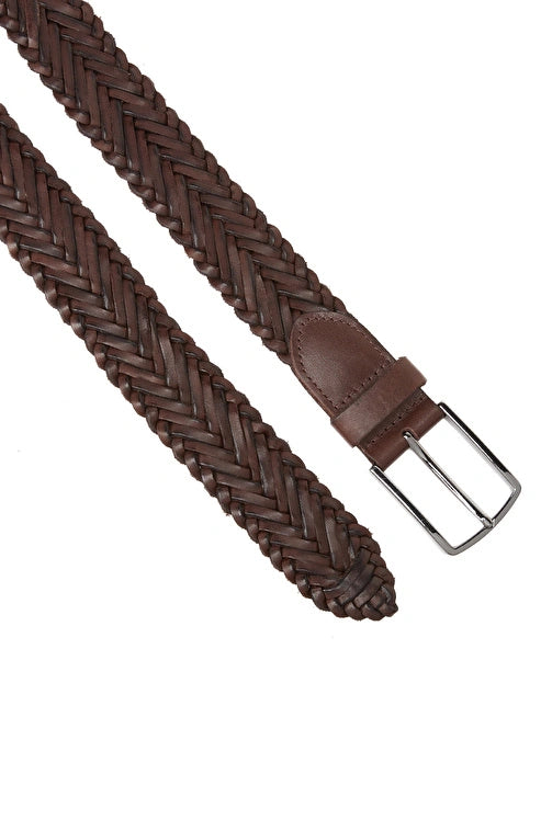 MEN'S Brown Braided Leather Belt