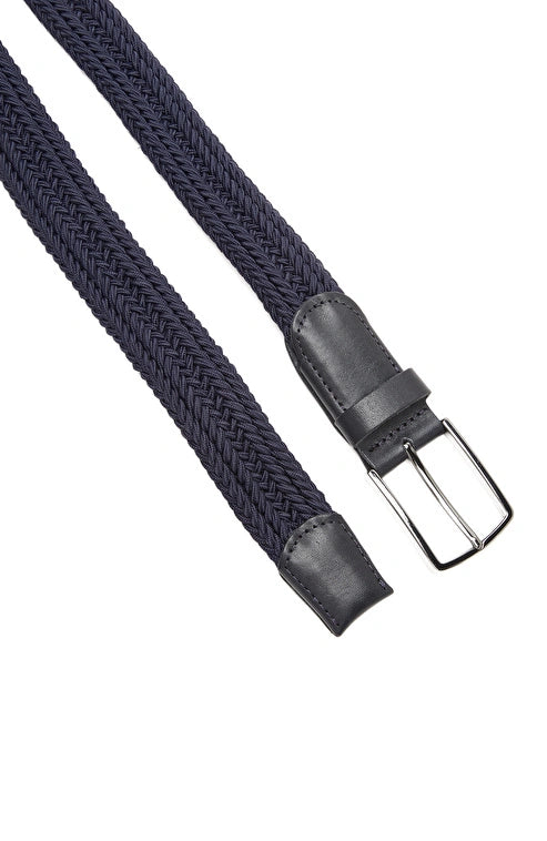 MEN'S Navy Blue Elastic Knit Leather Belt