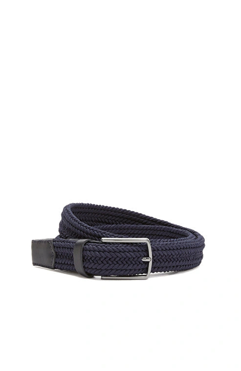 MEN'S Navy Blue Elastic Knit Leather Belt