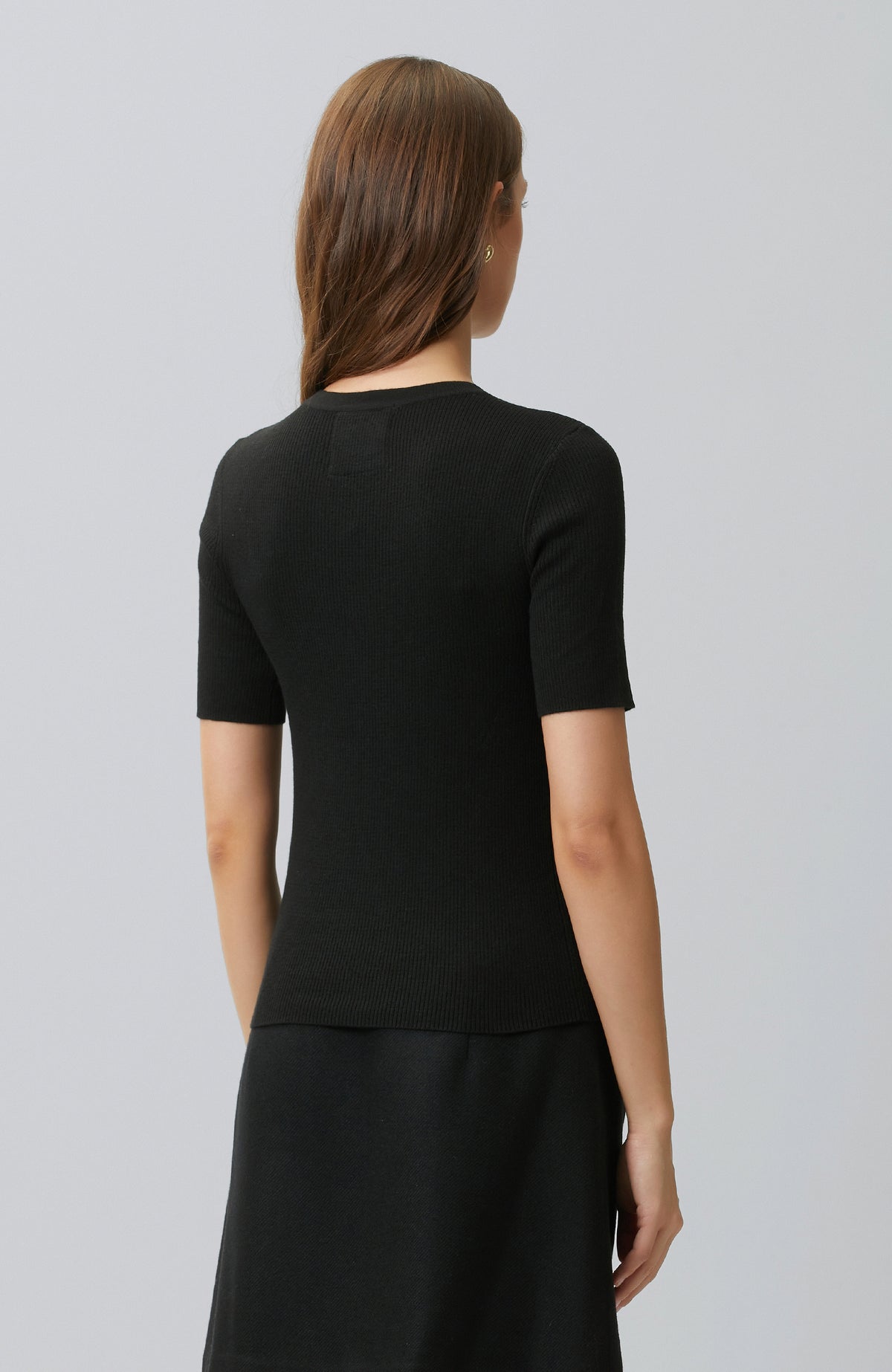 WOMEN'S Black Short Sleeve Wool Blend Knitwear Sweater