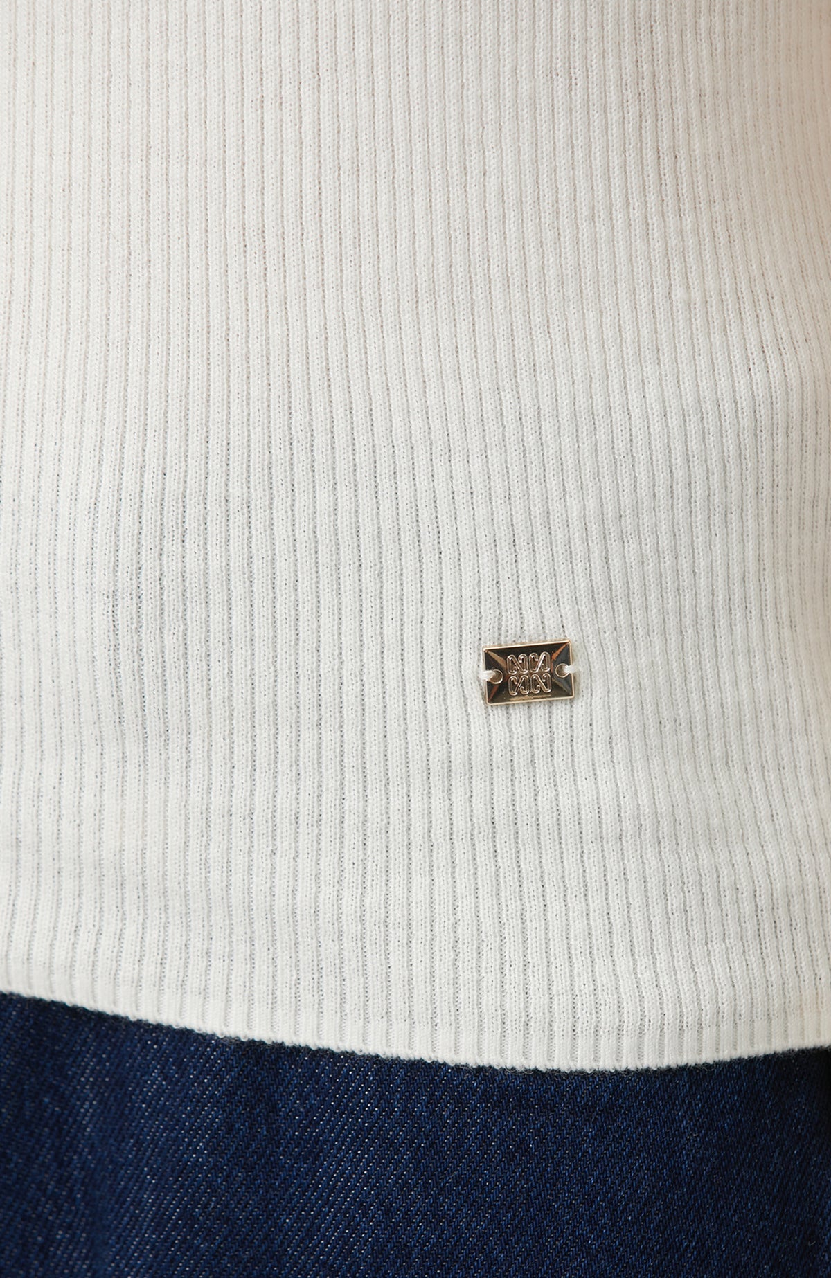 WOMEN'S Off White Short Sleeve Wool Blend Knitwear Sweater