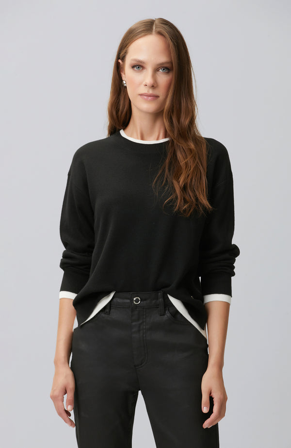 WOMEN'S Black Double Color Oversize Wool Blend Knitwear Sweater