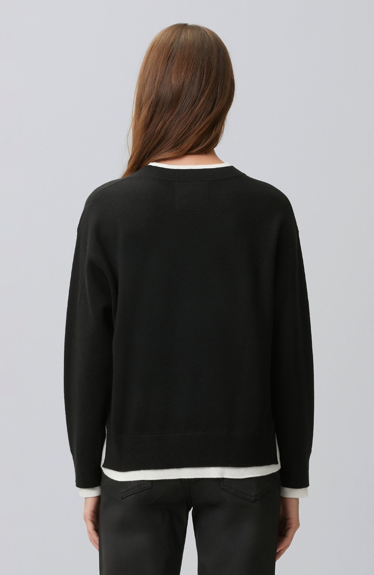 WOMEN'S Black Double Color Oversize Wool Blend Knitwear Sweater