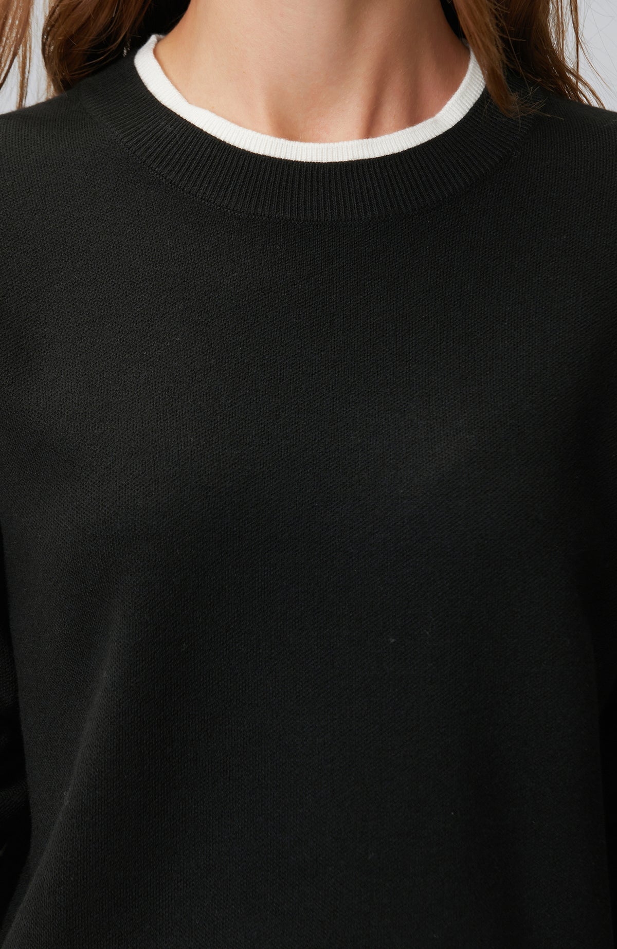 WOMEN'S Black Double Color Oversize Wool Blend Knitwear Sweater