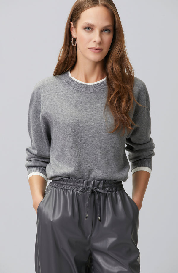 WOMEN'SGrey Double Color Oversize Wool Blend Knitwear Sweater