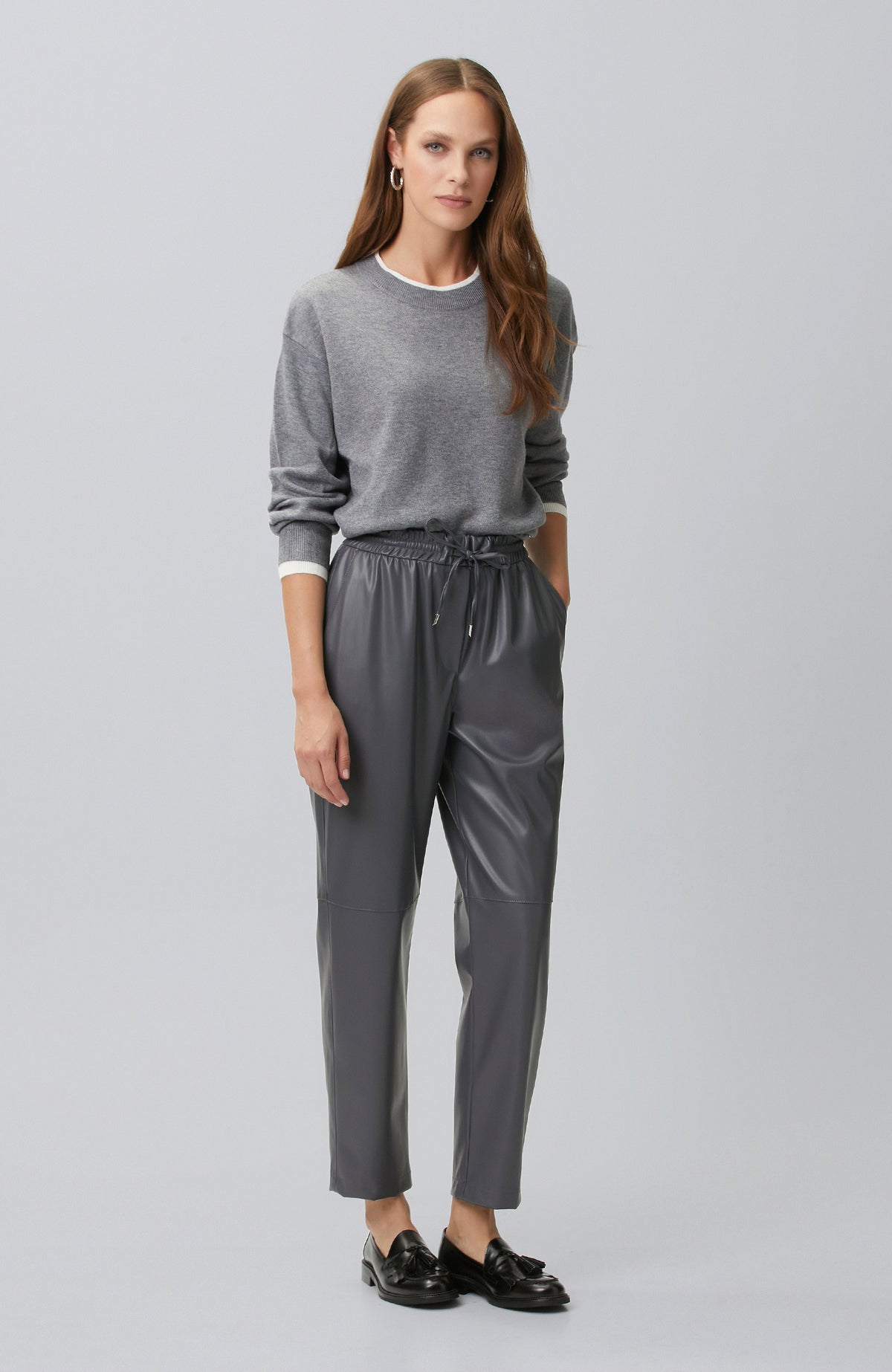WOMEN'SGrey Double Color Oversize Wool Blend Knitwear Sweater