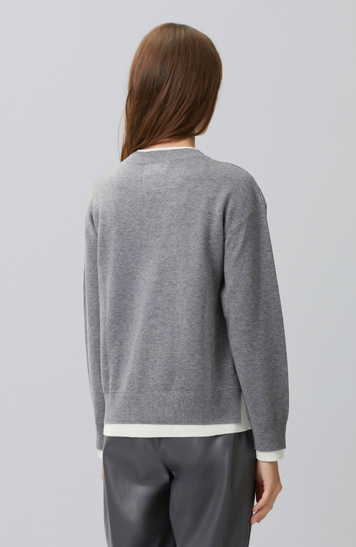 WOMEN'SGrey Double Color Oversize Wool Blend Knitwear Sweater