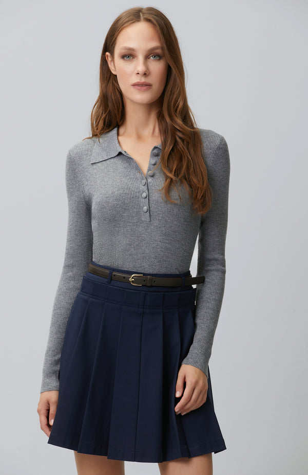 WOMEN'S Gri Melanj Polo Yaka Triko Kazak