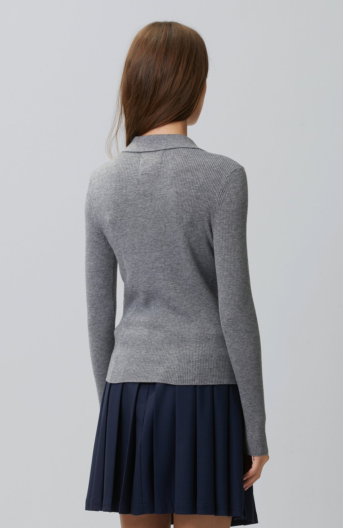 WOMEN'S Gri Melanj Polo Yaka Triko Kazak