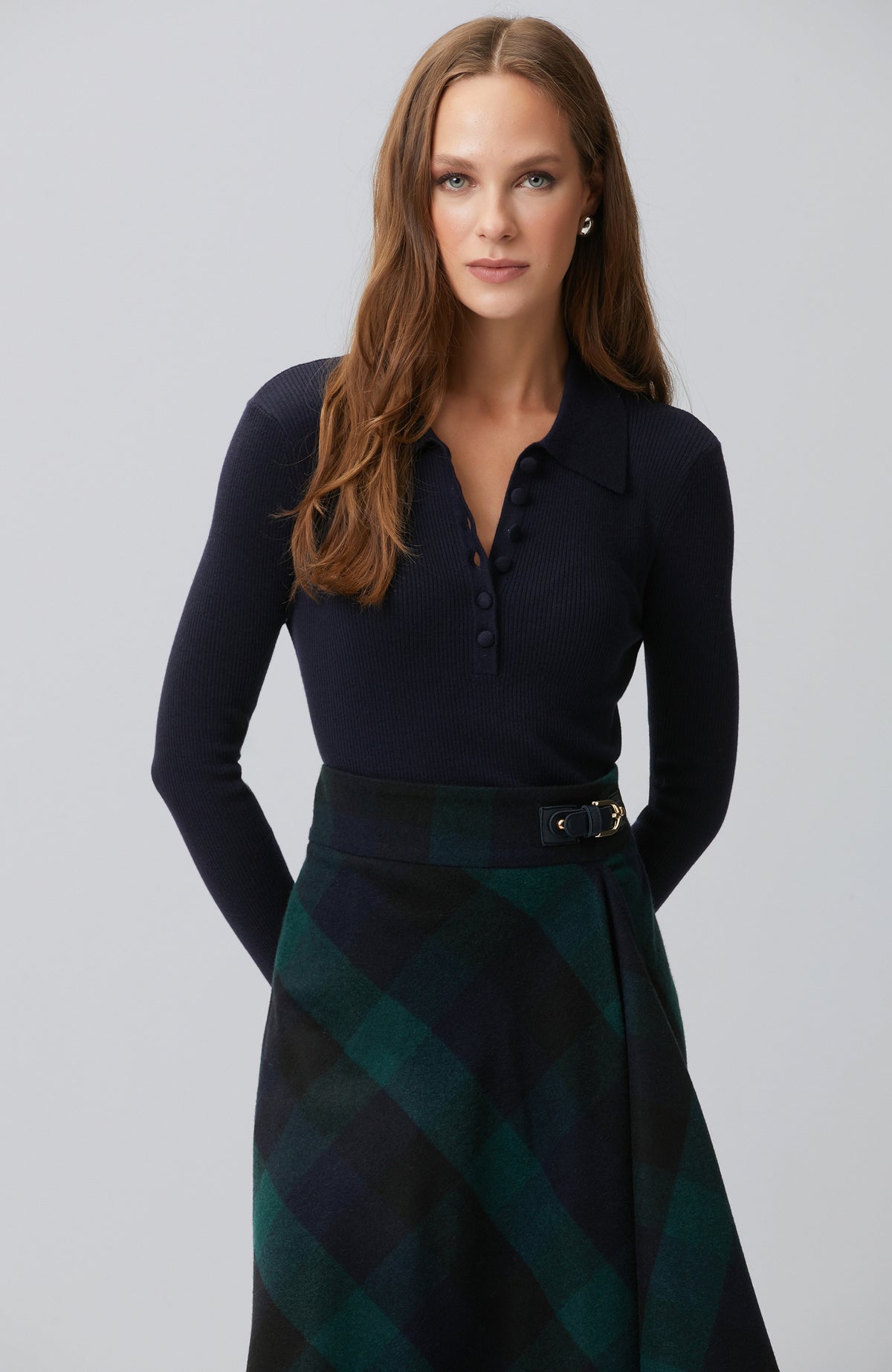 WOMEN'SNavy Blue Polo Neck Knitwear Sweater