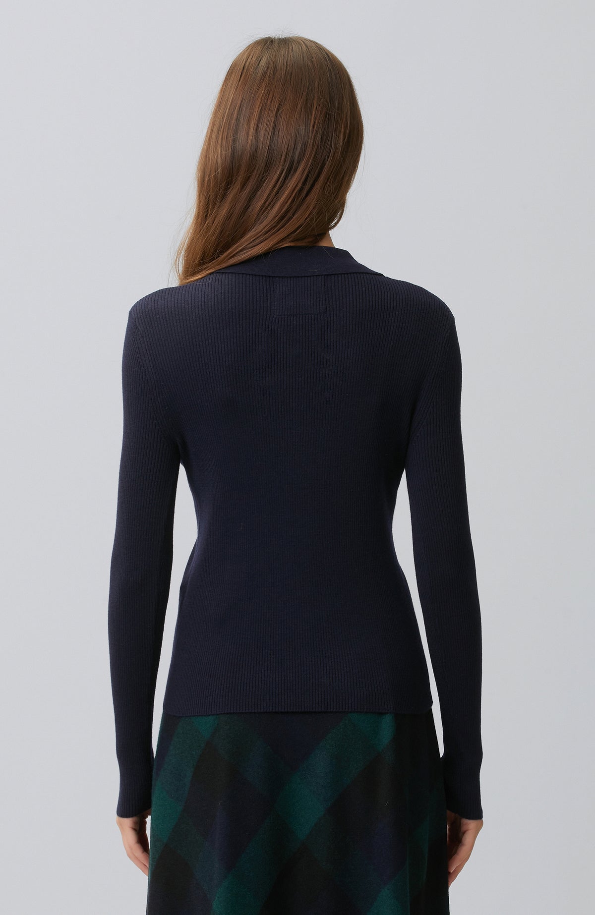 WOMEN'SNavy Blue Polo Neck Knitwear Sweater