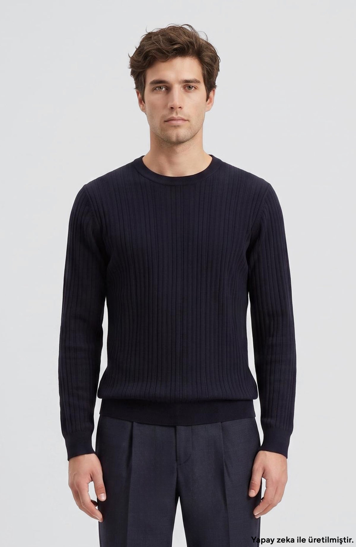 MEN'S Navy Blue Patterned Knitwear Sweater