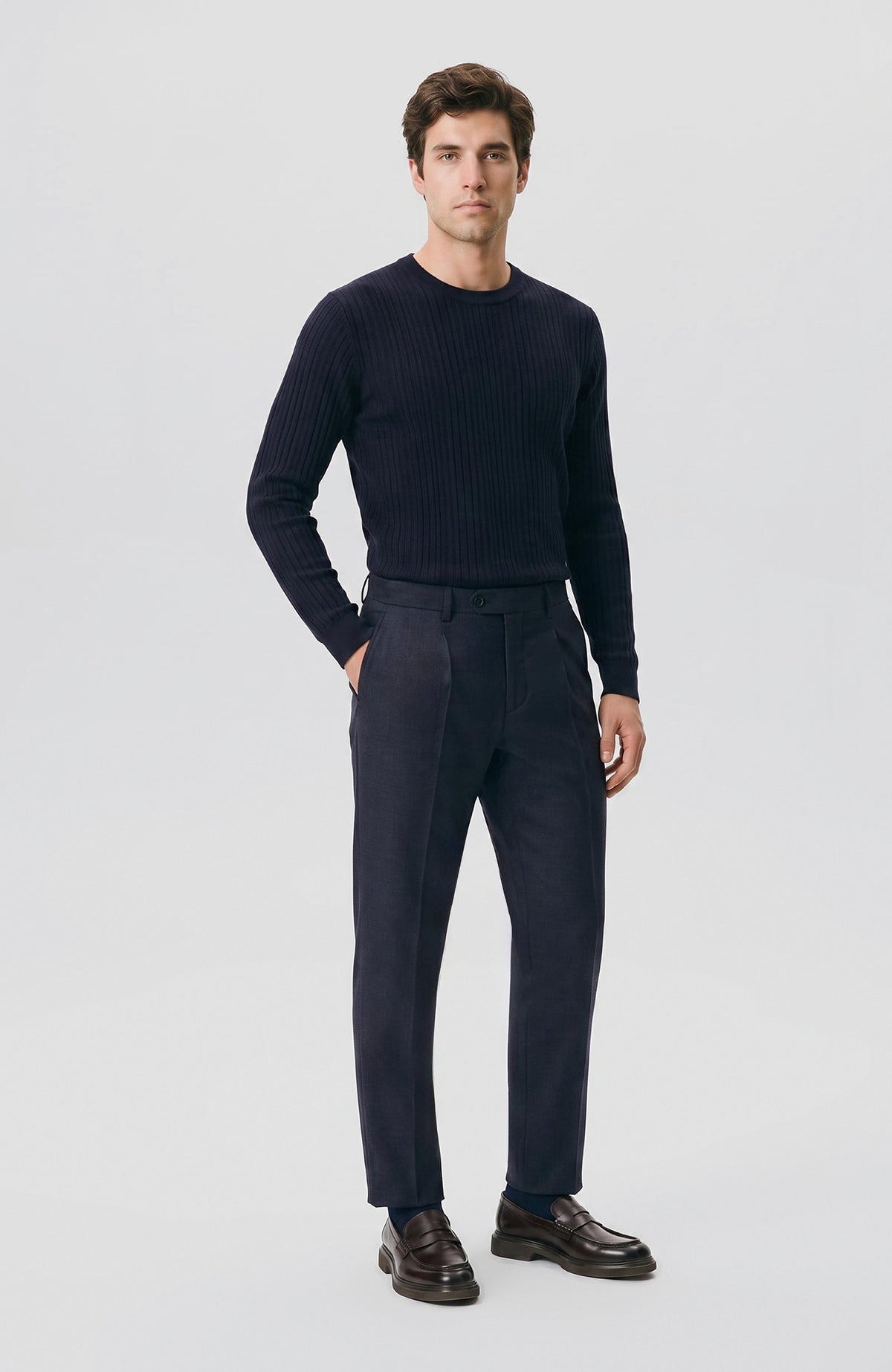 MEN'S Navy Blue Patterned Knitwear Sweater