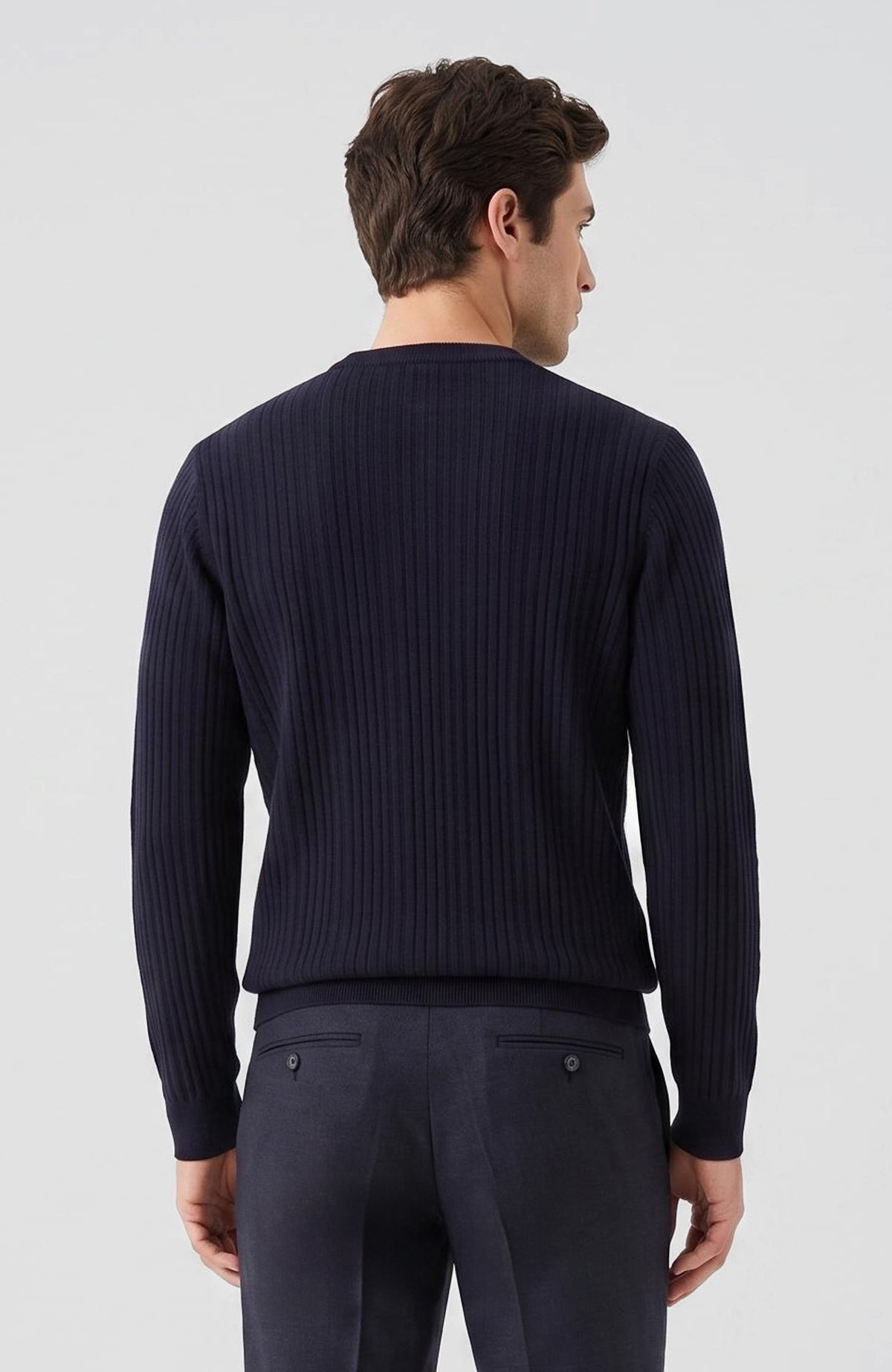 MEN'S Navy Blue Patterned Knitwear Sweater