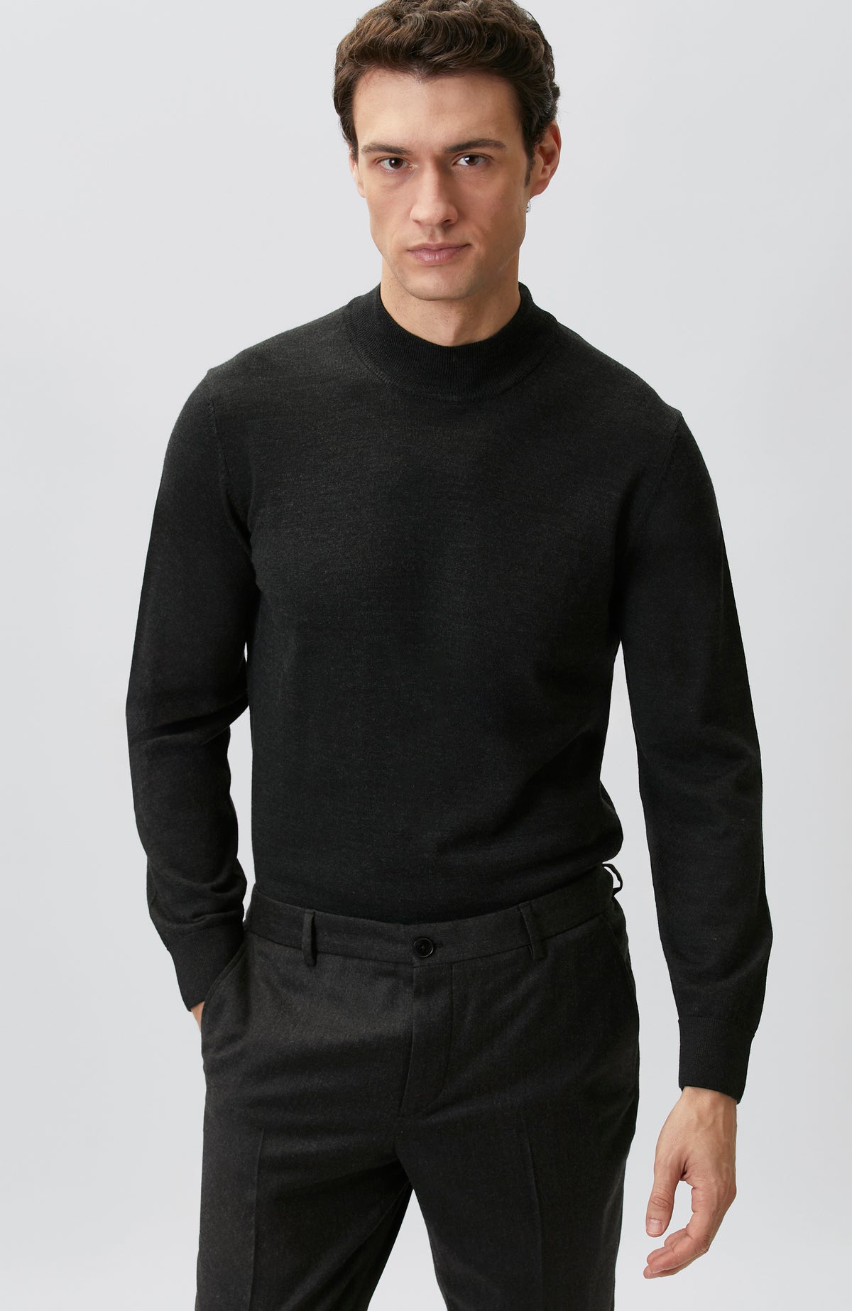 MEN'S Anthracite Melange Half Fisherman's Wool Blend Sweater