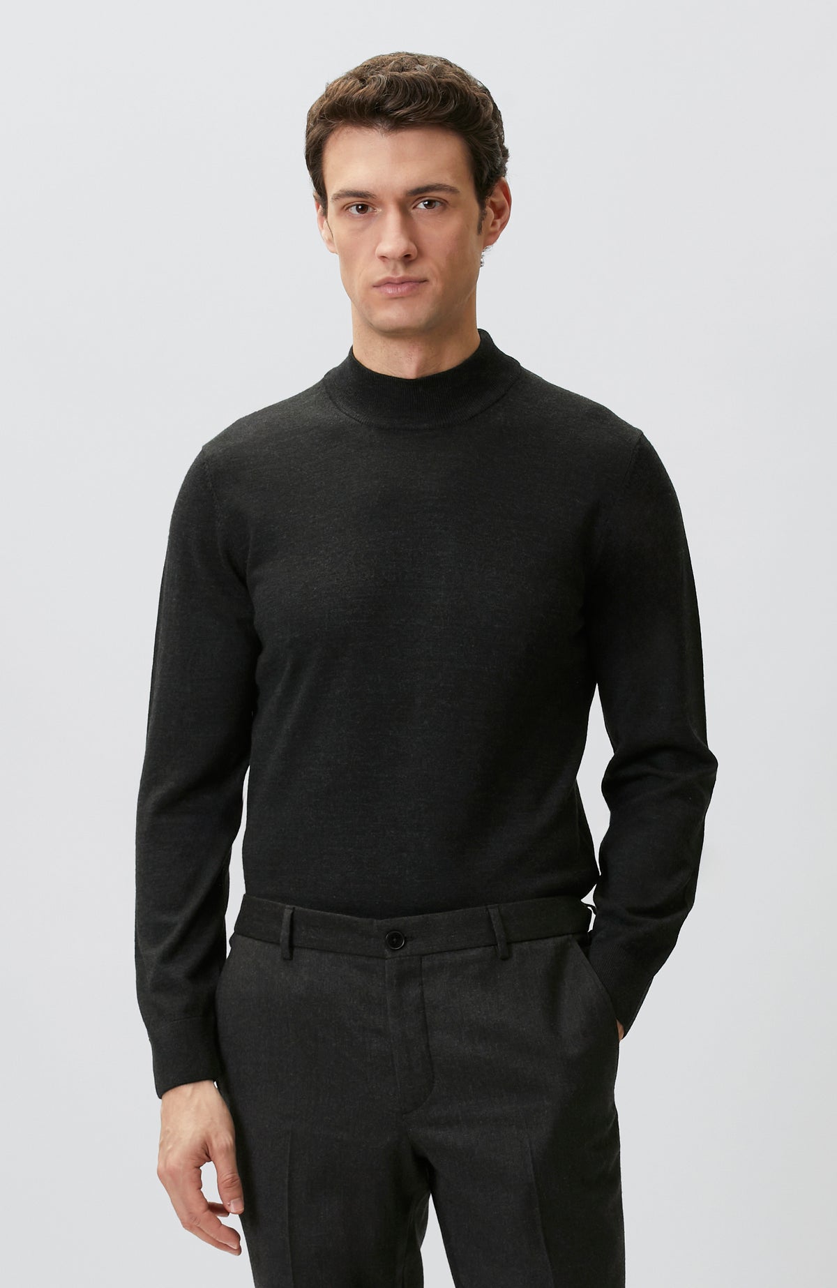 MEN'S Anthracite Melange Half Fisherman's Wool Blend Sweater