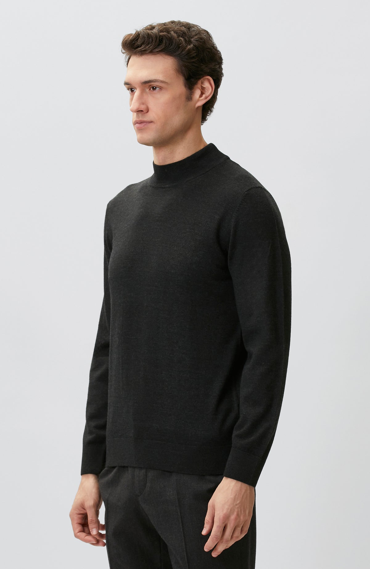 MEN'S Anthracite Melange Half Fisherman's Wool Blend Sweater