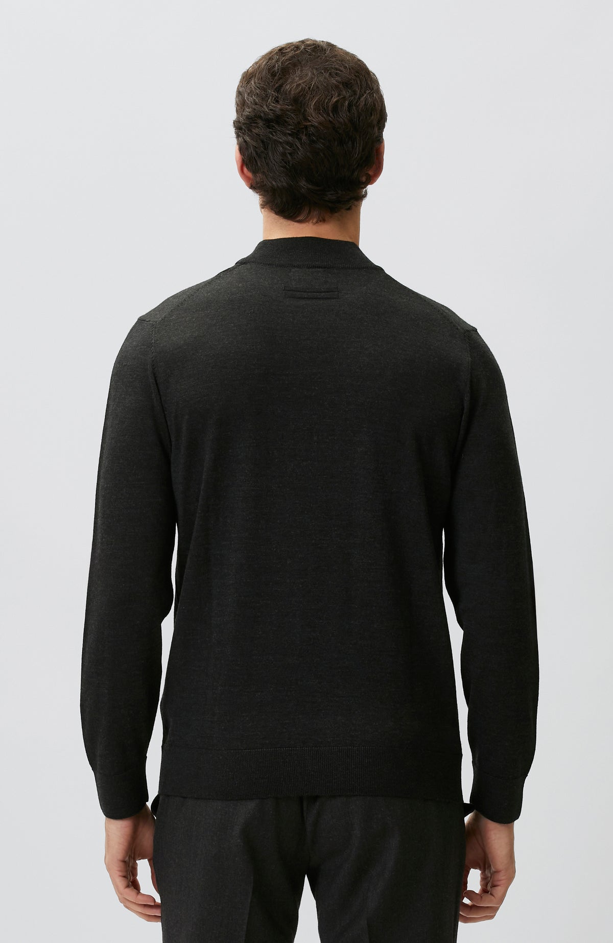 MEN'S Anthracite Melange Half Fisherman's Wool Blend Sweater