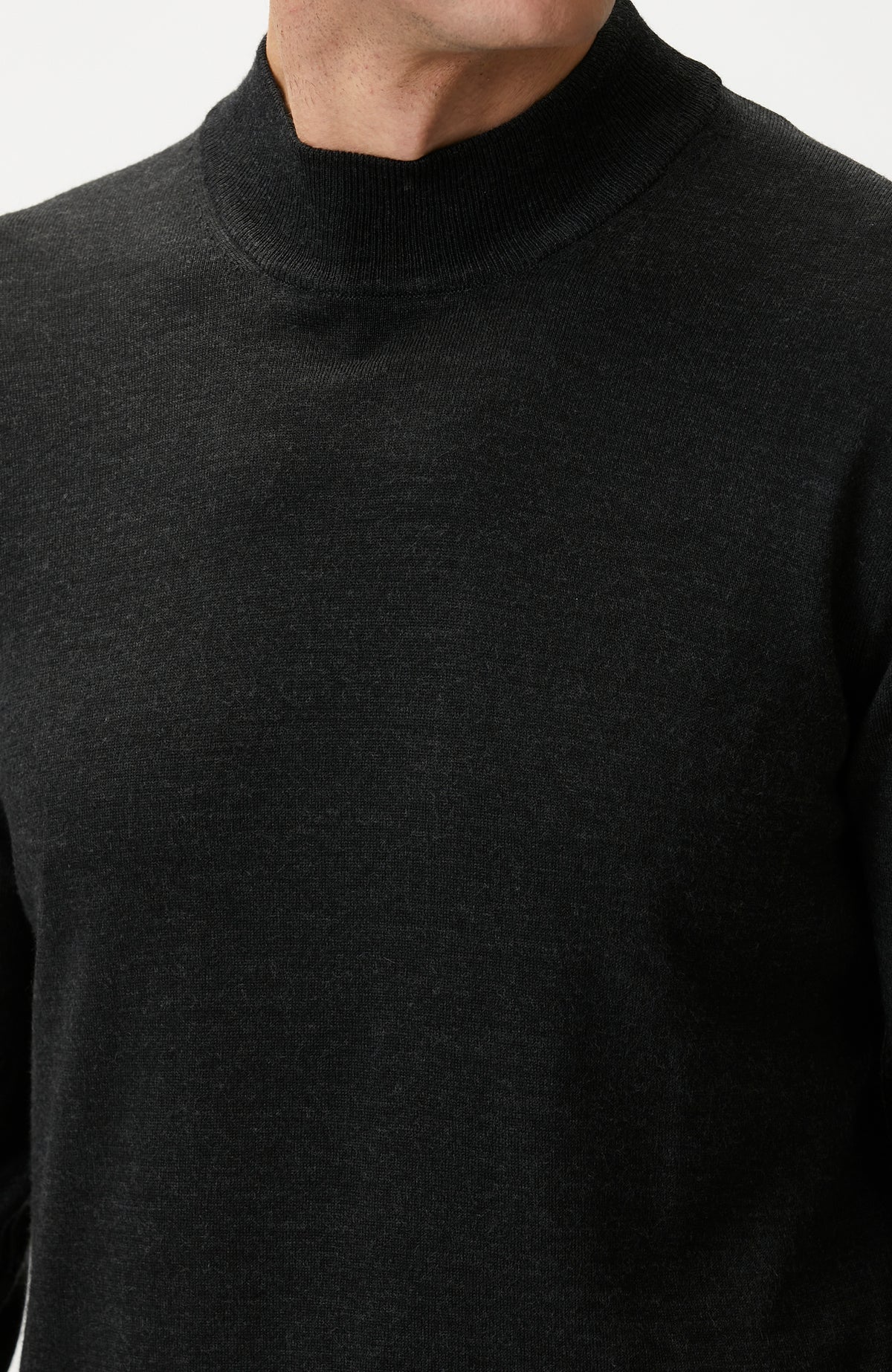 MEN'S Anthracite Melange Half Fisherman's Wool Blend Sweater