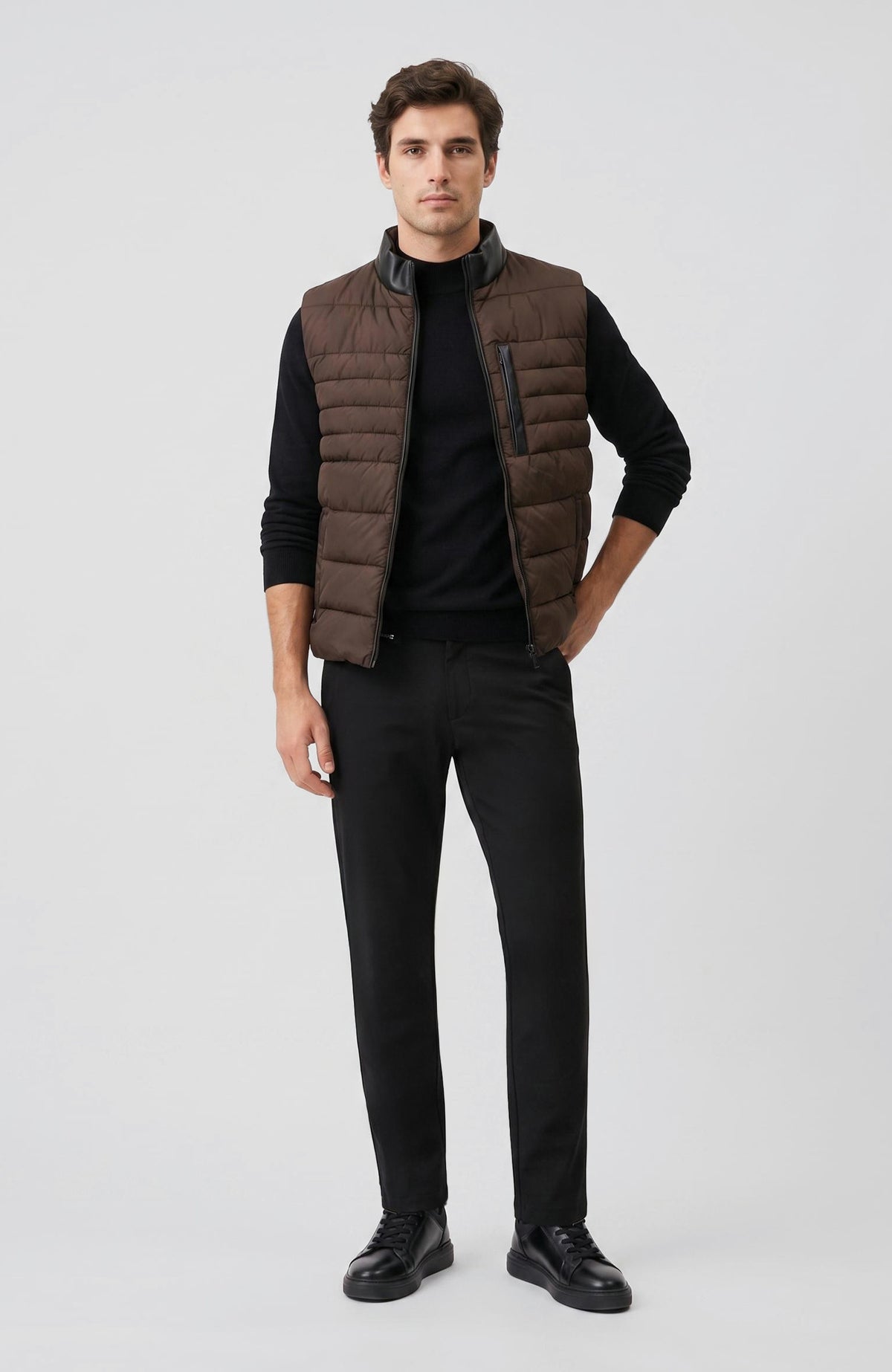 MEN'S Black Half Fisherman Wool Blend Knitwear Sweater