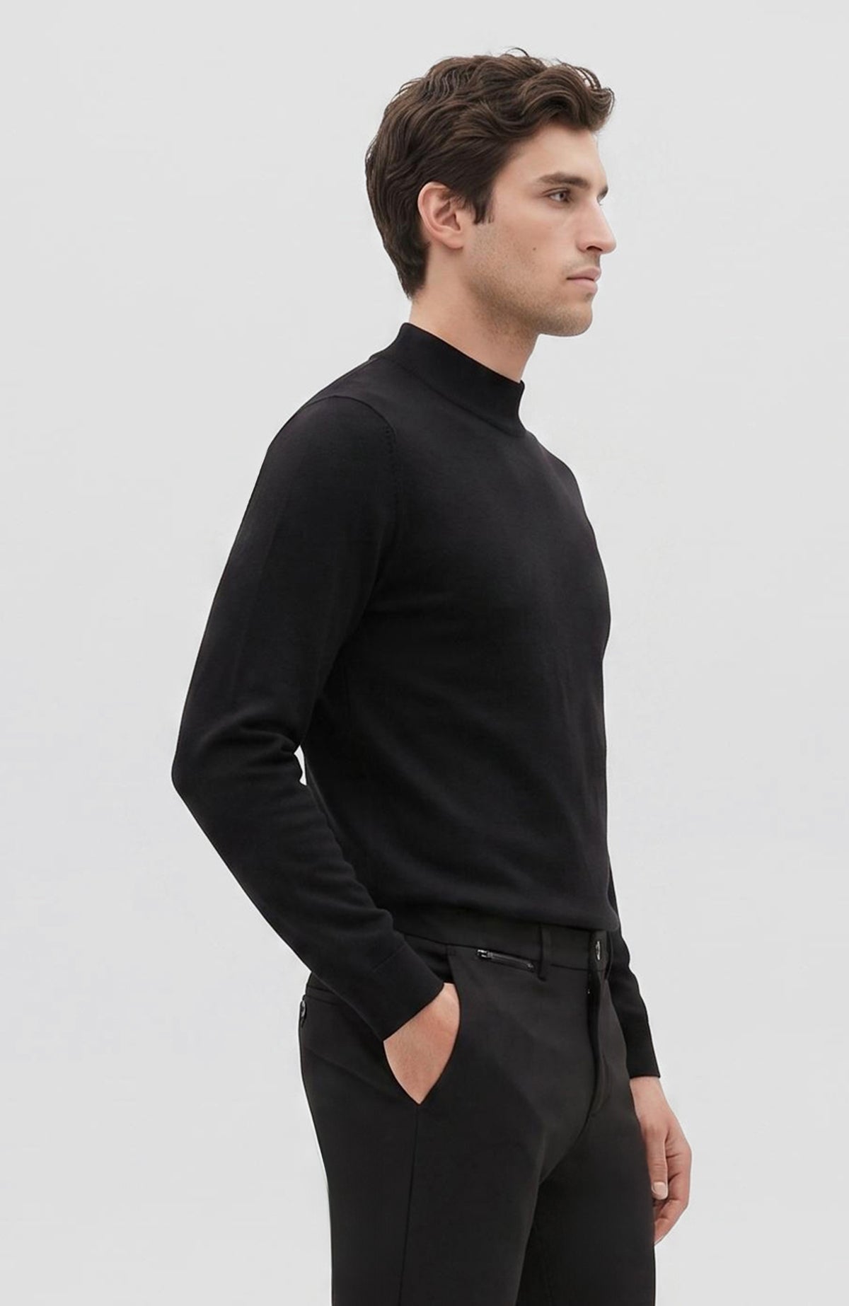 MEN'S Black Half Fisherman Wool Blend Knitwear Sweater